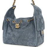 Chanel Small 25 Hobo Bag Blue Suede Antique Gold Hardware - Thumbnail View 5