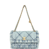 Chanel Large Flap Bag Blue Washed Denim Brushed Gold Hardware