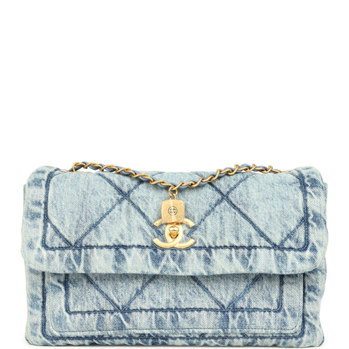 Chanel Large Flap Bag Blue Washed Denim Brushed Gold Hardware