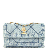 Chanel Large Flap Bag Blue Washed Denim Brushed Gold Hardware