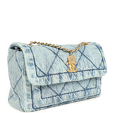 Chanel Large Flap Bag Blue Washed Denim Brushed Gold Hardware