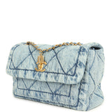 Chanel Large Flap Bag Blue Washed Denim Brushed Gold Hardware