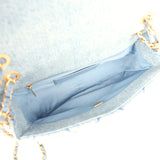 Chanel Large Flap Bag Blue Washed Denim Brushed Gold Hardware