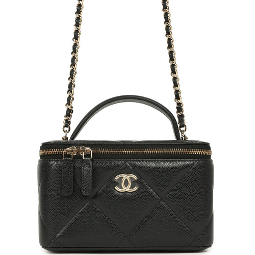 Chanel Small Top Handle Vanity Case Black Caviar Light Gold Hardware