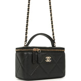 Chanel Small Top Handle Vanity Case Black Caviar Light Gold Hardware