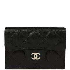 Chanel Small Classic Flap Wallet Black Shiny Caviar Light Gold Hardware