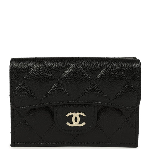 Chanel Small Classic Flap Wallet Black Shiny Caviar Light Gold Hardware