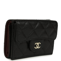 Chanel Small Classic Flap Wallet Black Shiny Caviar Light Gold Hardware