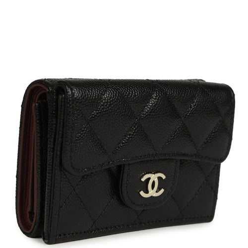 Chanel Small Classic Flap Wallet Black Shiny Caviar Light Gold Hardware
