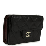 Chanel Small Classic Flap Wallet Black Shiny Caviar Light Gold Hardware