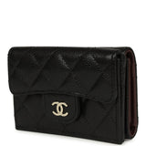 Chanel Small Classic Flap Wallet Black Shiny Caviar Light Gold Hardware