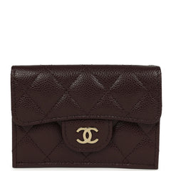 Chanel Small Classic Flap Wallet Dark Brown Shiny Caviar Light Gold Hardware