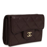 Chanel Small Classic Flap Wallet Dark Brown Shiny Caviar Light Gold Hardware