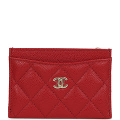 Chanel Classic Card Holder Wallet Red Shiny Caviar Light Gold Hardware