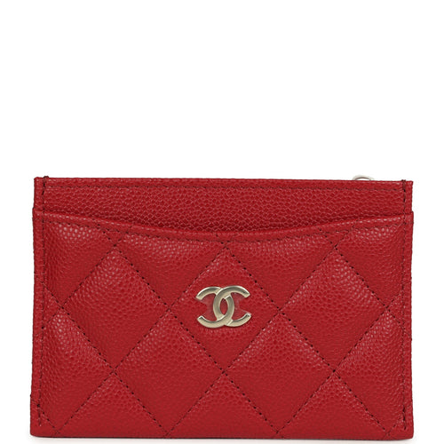 Chanel Classic Card Holder Wallet Red Shiny Caviar Light Gold Hardware