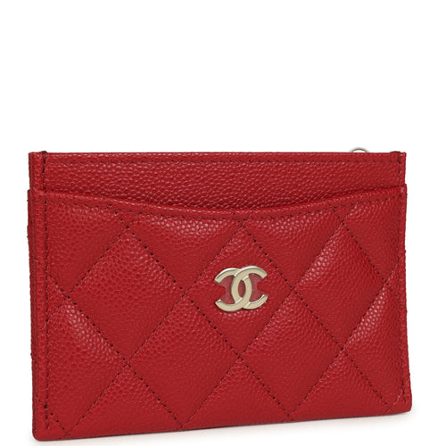 Chanel Classic Card Holder Wallet Red Shiny Caviar Light Gold Hardware