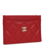 Chanel Classic Card Holder Wallet Red Shiny Caviar Light Gold Hardware