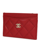 Chanel Classic Card Holder Wallet Red Shiny Caviar Light Gold Hardware