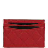 Chanel Classic Card Holder Wallet Red Shiny Caviar Light Gold Hardware