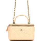 Chanel Small Top Handle Vanity Case Light Beige Lambskin Light Gold Hardware