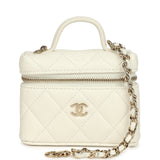 Chanel Micro Top Handle Vanity Case Bag Charm White Shiny Caviar Light Gold Hardware