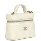 Chanel Micro Top Handle Vanity Case Bag Charm White Shiny Caviar Light Gold Hardware
