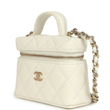 Chanel Micro Top Handle Vanity Case Bag Charm White Shiny Caviar Light Gold Hardware