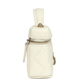 Chanel Micro Top Handle Vanity Case Bag Charm White Shiny Caviar Light Gold Hardware