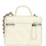 Chanel Micro Top Handle Vanity Case Bag Charm White Shiny Caviar Light Gold Hardware