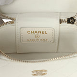 Chanel Micro Top Handle Vanity Case Bag Charm White Shiny Caviar Light Gold Hardware