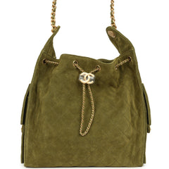 Chanel Medium 25 Hobo Bag Khaki Suede Antique Gold Hardware