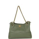 Chanel Small Coco Hobo Bag Khaki Calfskin Antique Gold Hardware