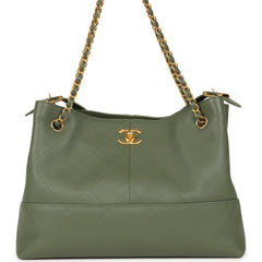 Chanel Small Coco Hobo Bag Khaki Calfskin Antique Gold Hardware