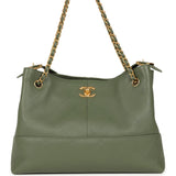 Chanel Small Coco Hobo Bag Khaki Calfskin Antique Gold Hardware