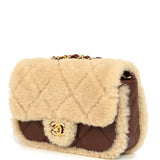 Chanel Mini Shearling Flap Bag Brown Lambskin Brushed Gold Hardware
