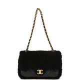 Chanel Medium Shearling Flap Bag Black Lambskin Brushed Gold Hardware