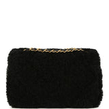 Chanel Medium Shearling Flap Bag Black Lambskin Brushed Gold Hardware