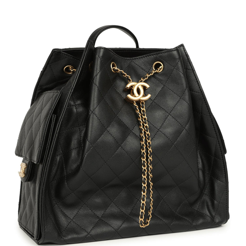 chanel black leather backpack Chanel Large 25 Hobo Backpack Black Caviar Antique Gold Hardware