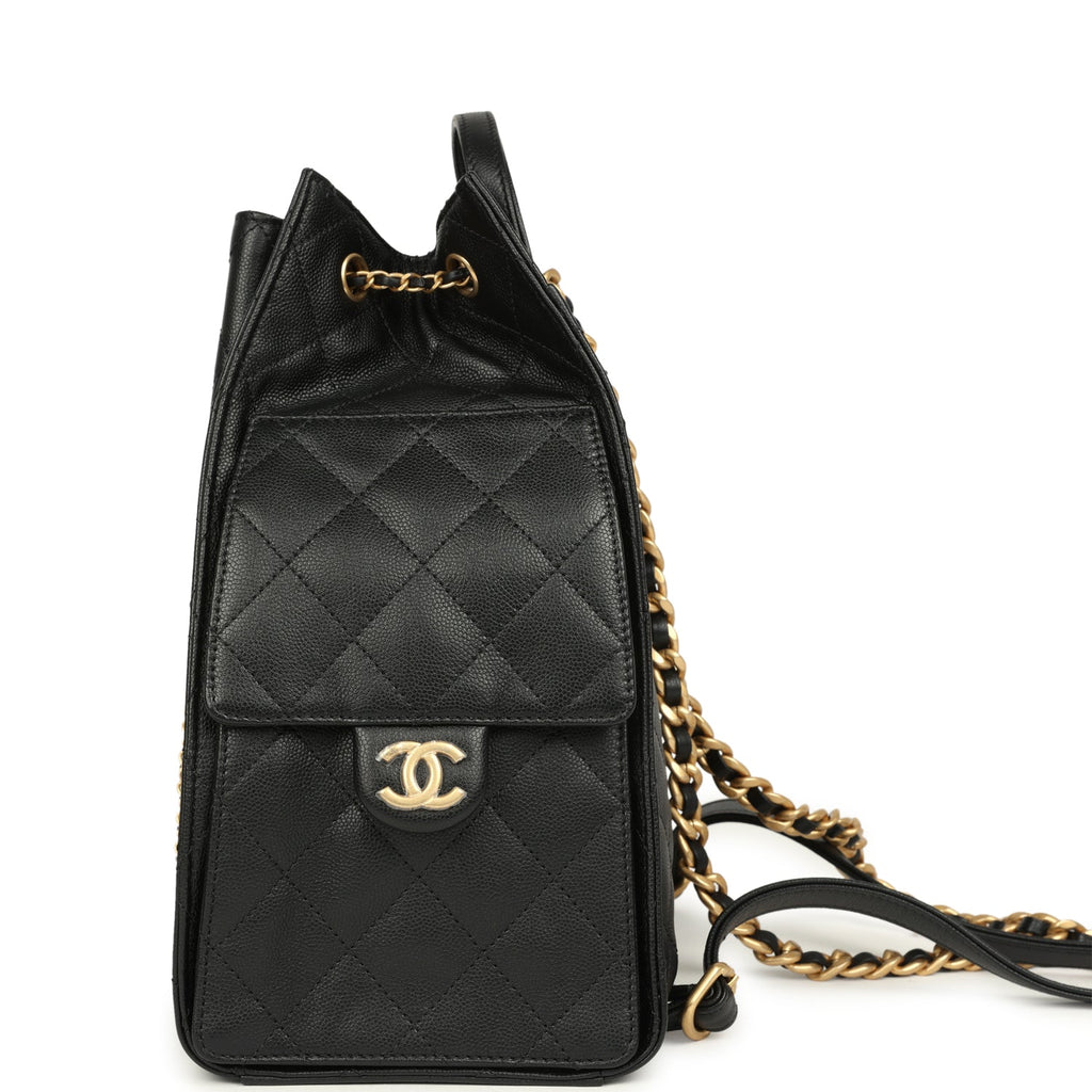 authentic chanel black quilted leather large backpack Chanel Large 25 Backpack Black Caviar Antique Gold Hardware – New & Authentic