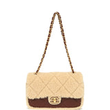 Chanel Medium Shearling Flap Bag Dark Brown Lambskin and Beige Shearling  Brushed Gold Hardware