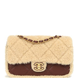 Chanel Medium Shearling Flap Bag Dark Brown Lambskin and Beige Shearling  Brushed Gold Hardware
