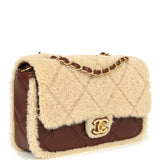 Chanel Medium Shearling Flap Bag Dark Brown Lambskin and Beige Shearling  Brushed Gold Hardware