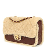 Chanel Medium Shearling Flap Bag Dark Brown Lambskin and Beige Shearling  Brushed Gold Hardware