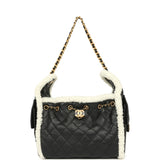 Chanel Small 25 Hobo Bag Black Crumpled Sheepskin and White Shearling Antique Gold Hardware