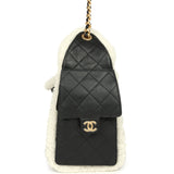 Chanel Small 25 Hobo Bag Black Crumpled Sheepskin and White Shearling Antique Gold Hardware