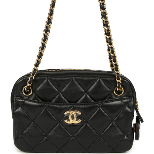 Chanel Mini Camera Case Bag Black Shiny Lambskin Gold Hardware