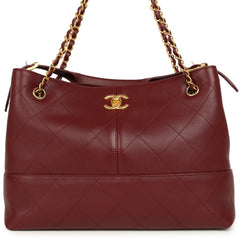 Chanel Small Coco Hobo Bag Burgundy Calfskin Antique Gold Hardware