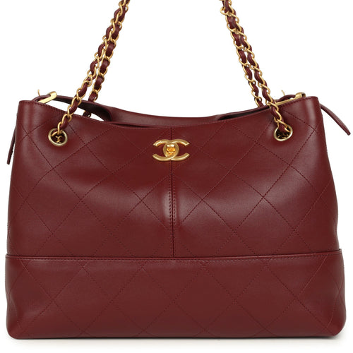 Chanel Small Coco Hobo Bag Burgundy Calfskin Antique Gold Hardware