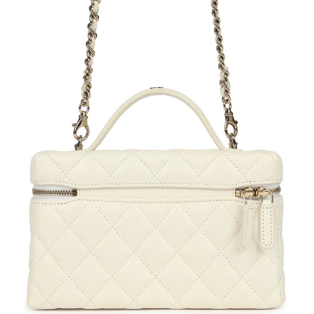 Chanel Trendy Top Handle Long Vanity Case with Chain White Caviar Ligh