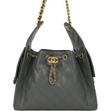 Chanel Small 25 Hobo Bag Dark Grey Caviar Antique Gold Hardware